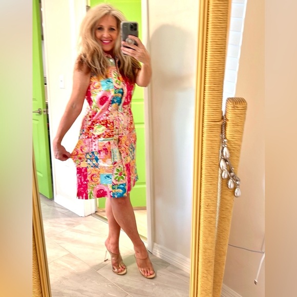 Palm Lily,Made in Turkey!Colorful Floral Dress,EUC,Button-Front,Stretch Size 12P - Picture 4 of 9